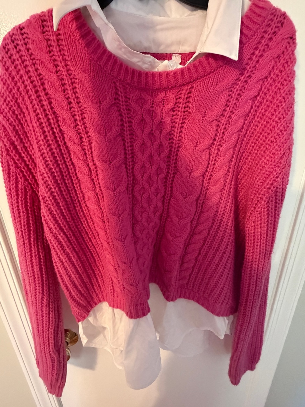 No Boundaries Hot Pink Cable Knit Crewneck Sweater